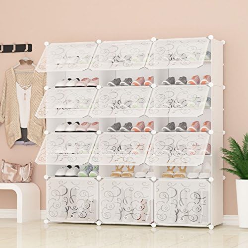 JOISCOPE Portable Shoe Storage Organzier Tower, Modular Cabinet for Space Saving, Shoe Rack Ideal for Shoes, Boots, Slippers (3/7,White with Transparent Doors) โฆ