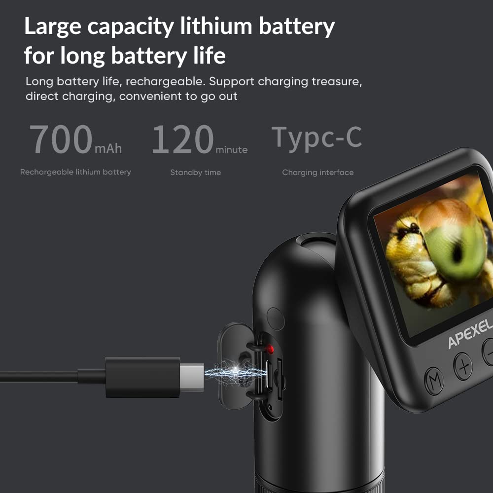 APL-MS008 Ręczny mikroskop cyfrowy Powiększenie 12X-24X Przenośny mikroskop dla dzieci 2,0-calowy ekran LCD 2MP zdjęcie 720P wideo wbudowana bateria ze światłami LED Elektroniczna lupa