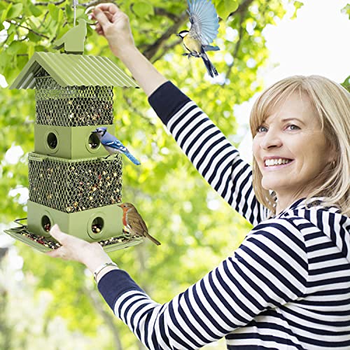 Bird Feeder for Outside Hanging Squirrel Proof Wild Bird Feeders Retractable Outdoor Feeder 6.2 lbs Large Capacity for Cardinal, Finch, Chickadee, Blue Jay(Green) - Thumbnail 4