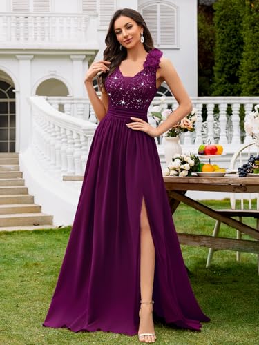 Image of Miusol Women's Vintage V-Neck Sequined Split Formal Evening Maxi Dress