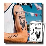 Tattoo Tech, 2 Sheets Large Semi Permanent Tattoo, Develops Fully in 48H, Lasts 7-15 Days Temporary Tattoos(Eagle, American Flag, 1776), Waterproof and Non-Reflective