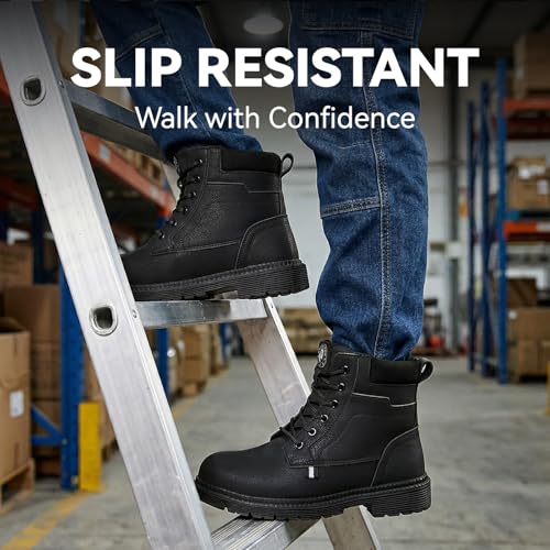 Image of ANGRYRAM Steel Toe Work Boots Waterproof & Slip Resistant for Men Women | ASTM Standard Safety Shoes, Width Option, Anti-puncture Midsole, Non-silp Rubber Outsole, Arch Support, For Work & Outdoors