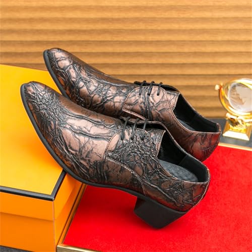 Men's Crocodile Print Leather Lace Up Dress Oxfords Shoes with Chunky Block Heels Comfortable Slip On Lightweight Round Toe for Business Formal Wedding Party Office Banquet Prom Daily2