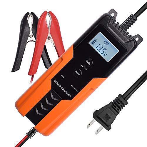 DEEWAZ 6V 12V Smart Battery Charger 4A Portable Car Battery Maintainer 6-Stage Fully Automatic Trickle Battery Charger Maintainer for Automotive, Motorcycle, ATV, Boat, Lawn Mower Lead Acid Battery.