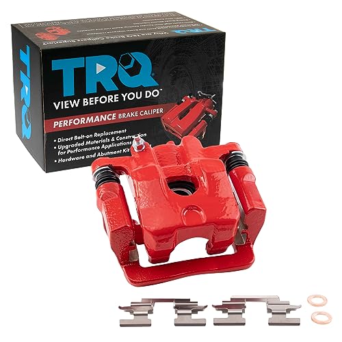 Image of TRQ Rear Left Brake Caliper w /Bracket Performance Red Drivers Side | For 2001-2006 Acura MDX 2003-2008 Honda Pilot