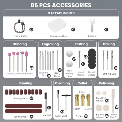 Hardell Mini Cordless Rotary Tool 4V, 5-Speed Rotary Tool Kit With 86 Accessories, Power Rotary Tool For Cutting thumb #4