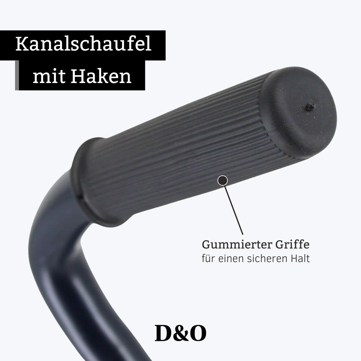 D&O Kanalschaufel aus Stahl mit Haken und gummiertem Griff Gesamtlänge 109 cm, Schaufelfläche 10x10 cm - Perfekt zum öffnen von Kanal- und Schachtdeckeln und Entfernen von Schmutz und Dreck