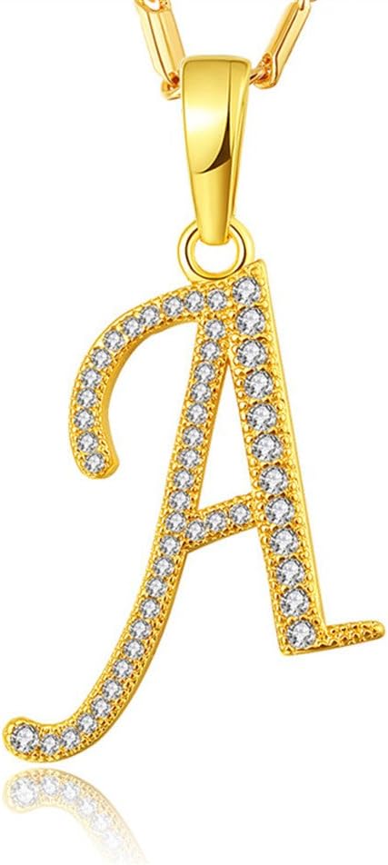 WELRDFG Cubic Zirconia Platinum plated/18K Gold Plated Chain M Initial Letter Pendant Necklace (A, 18K gold plated)