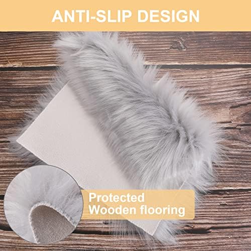 Sibba 12 inch Faux Fur Area Rug Sofa Couch Small Seat Chair Cover Pad Fluffy Soft Car Cushion Carpet Desk Protectors Office Living Room Bedroom Jewelry Photography Mat Locker Decor (Square Grey)