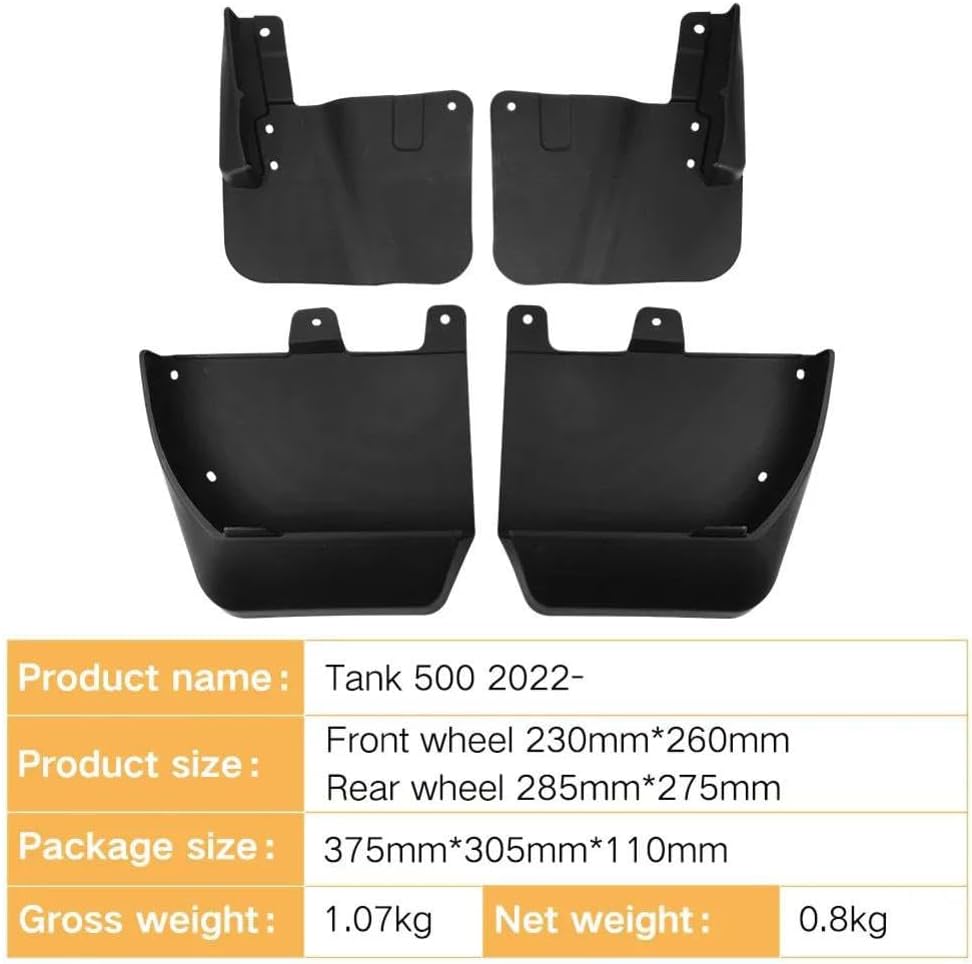 Car Splash Guards Mud Flaps Mud Front Rear Wheels Mudguards Fender, for Changcheng Tank 500 2022 2023 2024