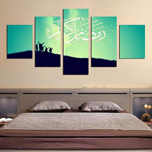 RAINSGIFT Peinture Moderne Art modulaire Islam Photo Toile Tableau 5 pièces/pièces Impression Musulmane en Direct Mur HD décoration Photo Affiche-sans Cadre