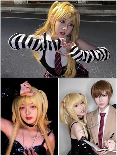 Image of MisaAmane Cosplay Wig Long Blonde Anime Ponytail Wigs with Bangs | Light Golden Gothic Twin Tails Wigs 27.5'' Synthetic Hair Wig for Women Halloween Party Daily