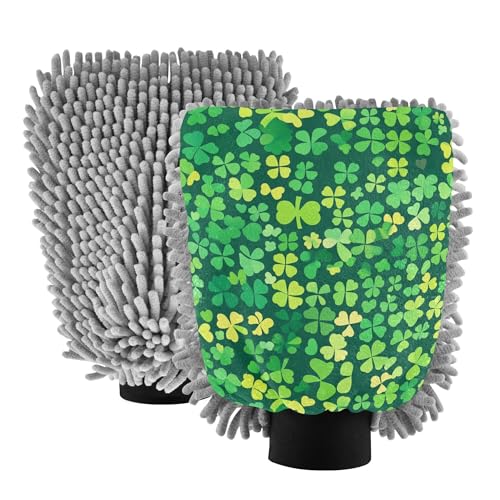 St.Patrick's Green Shamrocks Car Wash Mit 11.8'' Cars Washing Mitts Non Scratch Clean Sponges for Wash Drying