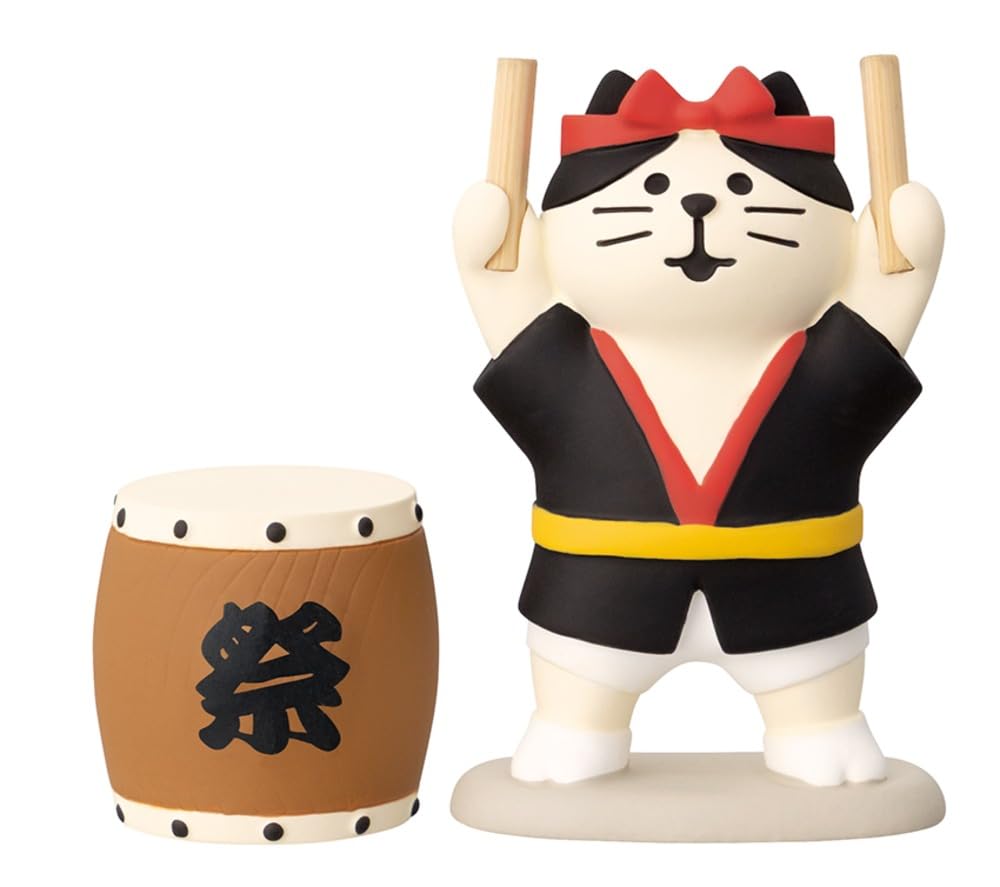 デコレコーポレーション コンコンブル お祭りにゃんこ 太鼓猫 可愛い 猫 置物 W34×D22×H54mm ZCB-16973
