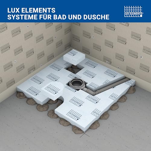 LUX ELEMENTS Unterbauelement für Höhenausgleich von Duschböden 100 x 100cm I Hartschaum Duschbodenelement mit Füllstücken I Einfaches Zuschneiden I Blau