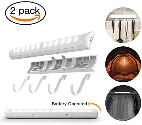Portable LED Bathroom Cabinet Light with Adhesive Hooks - Battery Operated Wireless Nigh Light & 12 Bright Vanity LEDs Tape Light for Under Cabinet, Stair, Wardrobe (White, 2 Motion Sensor Mode)