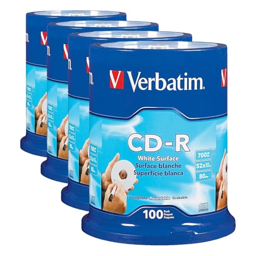 Image of Verbatim CD-R Blank Discs 700MB 80 Minutes 52x Recordable Disc for Data and Music with Blank White Surface - Spindle (Pack of 400)