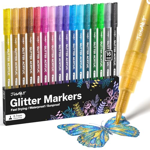 JusArt Glitzerstifte 16 Glitzer Stifte Set Eierfarben Ostern Geschenke 0 7 mm feine Spitze Geschenke für Grußkarten Bastelsachen Zeichnen Scrapbook DIY Fotoalbum