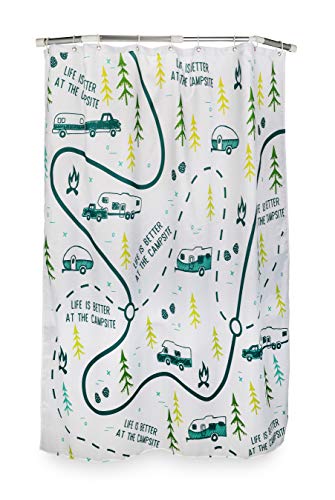 Camco Life is Better at The Campsite RV-Sized Shower Curtain, Features Map Design - Sized to Fit Most RV Showers - Includes (12) Plastic Rings (53245)