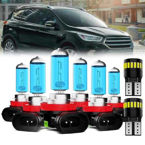 Image of Headlight Bulbs Fit Ford Escape 2019 w /o Projector, H11 High + Low Beam + Fog Lights Halogen + License Plate Lights, Pack of 8
