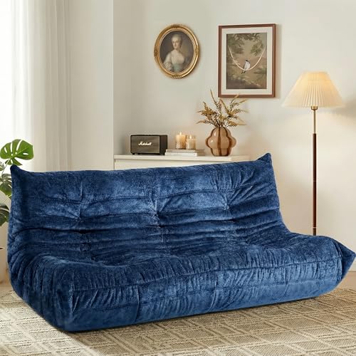Image of HABUTWAY Giant Bean Bag Chairs Lazy Sofa for Adults,3 Seater,Navy Blue | 3 Seater Fireside Chair, Memory Foam Lazy Large Floor Bean Bag Sofa for Living Room, Bedroom, Dorm, Office