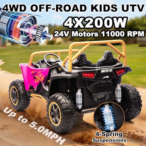 Image of NEWQIDA XXXL 24V Ride on Toys for Big Kids UTV Licensed Arctic CAT, Pink