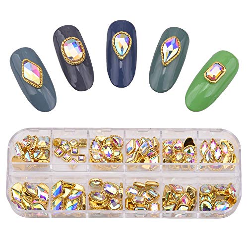 120Pcs Shapes Glass Crystals AB Rhinestone Diamonds For Nail Art Mix 12 Style 3D Decorations Stones Gems Gold bordered Charms Set