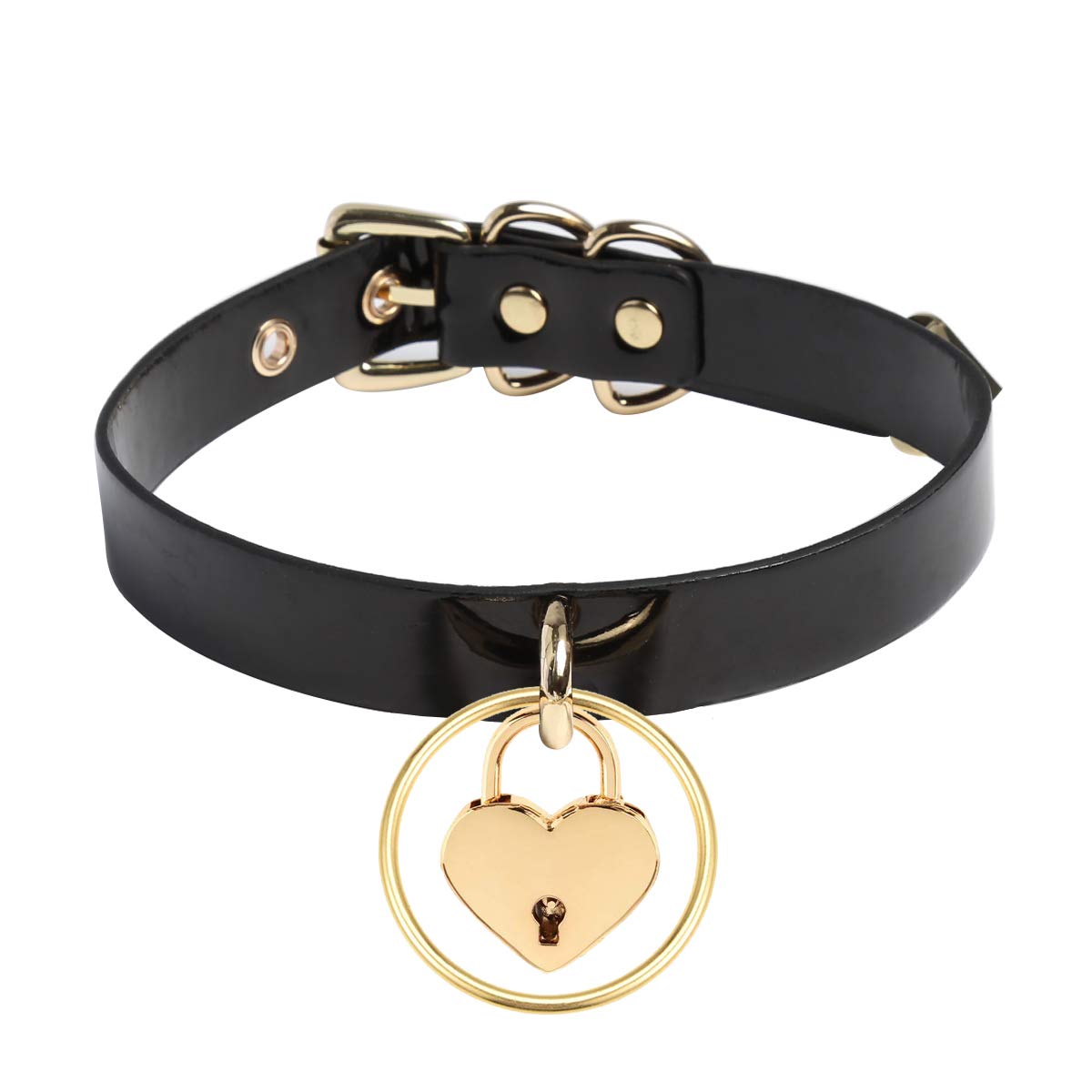 LEWECEEO Bow Choker Necklace - Handmade Leather Lolita Collar With Lock & Key, Black Rose - View #7