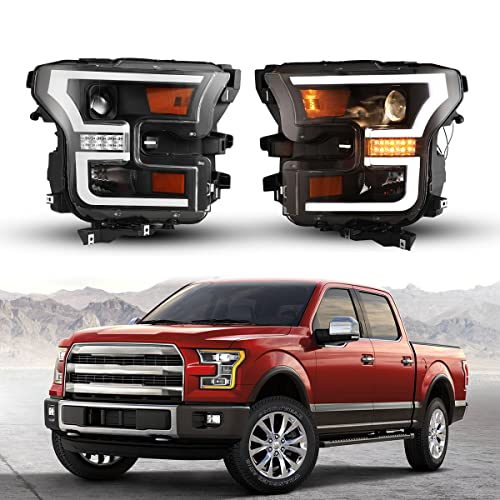 Nixon Offroad Headlights for Ford F-150 2015 2016 2017 Head Lights Assembly LED Projector DRL Replacement Turn Signal Lights High Low Beam 1 Pair (Matte Black Housing / Clear Lens)
