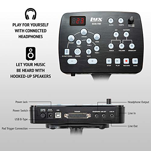Lyxjam 7-Piece Electronic Drum Kit, Professional Drum Set With Real Mesh Fabric, 209 Preloaded Sounds, 50 Play-Along Songs, Recording Capability, Cymbals & Kick Pedal, Drum Sticks And Key Included #TOP2
