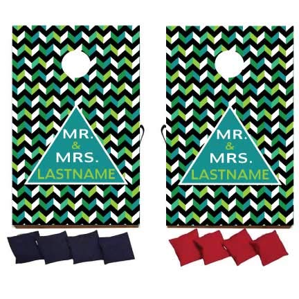 VictoryStore Custom Wedding Bag Toss Game - Custom Wedding Cornhole - Personalized Mr and Mrs Last Name Zig-Zag (Teal)