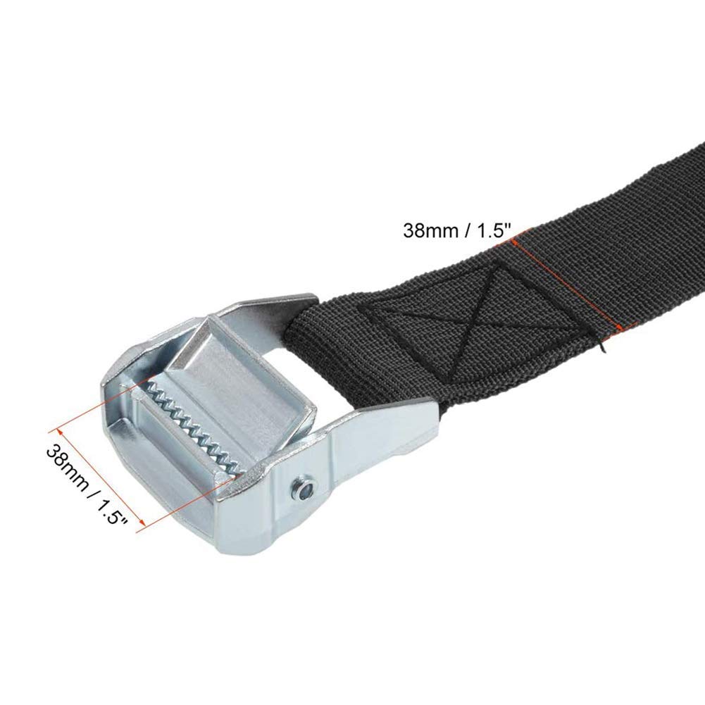 MroMax Correa de amarre con hebilla de leva, 4 m x 3,8 cm, 150 kg, polipropileno para mudanza, color negro, 4 unidades