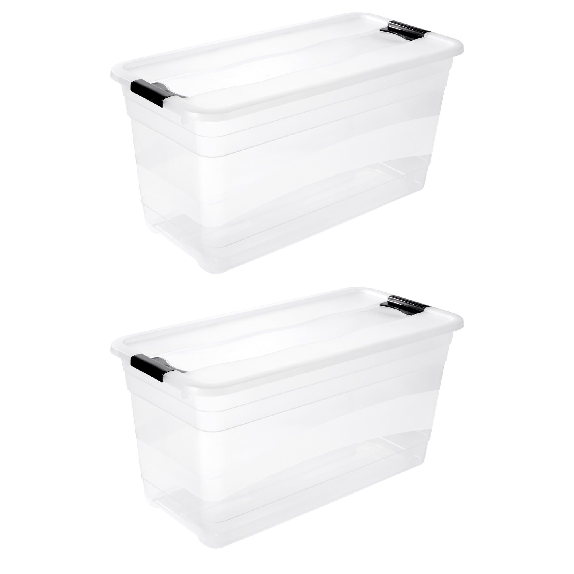 keeeper Cornelia 2 x Storage Box with Lid and Sliding Closure, 79.5 x 39.5 x 40 cm, 83 L, Transparent