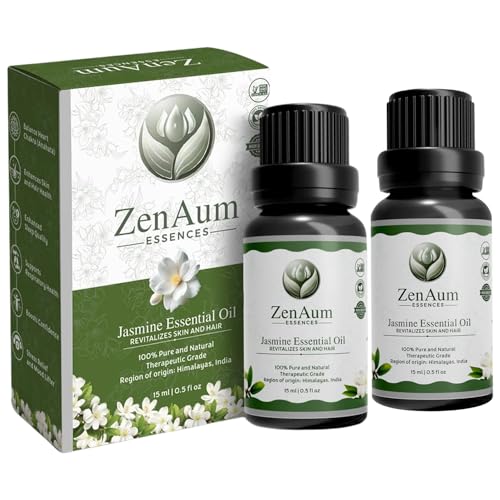 Image of 100% Pure Jasmine Essential Oil | Mood Uplifting & Skin Hydration | Romantic Aromatherapy, Stress Relief & Hair Nourishment | FDA Approved | GMP, IFRA, ISO Certified- 15ml - Pack of 2