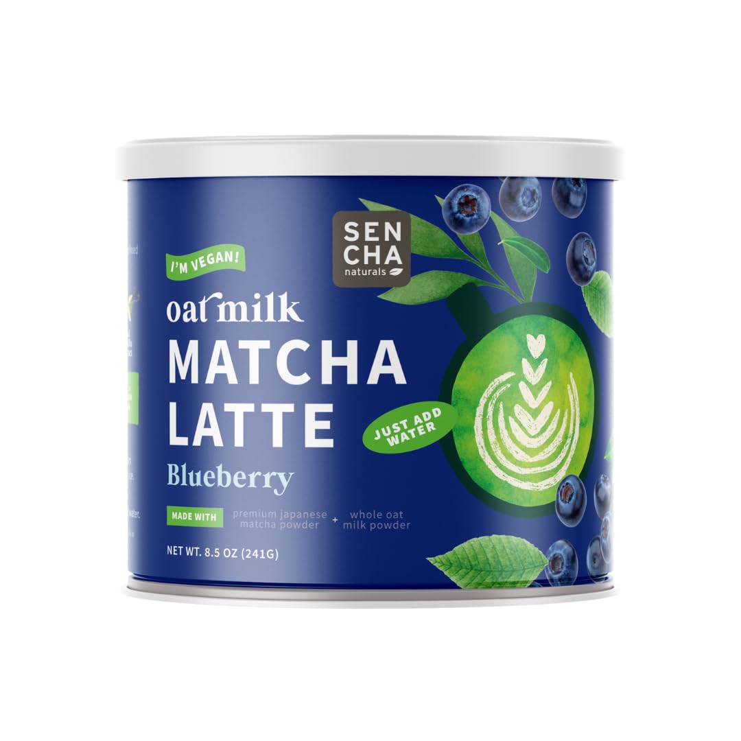 SENCHA NATURALSOat Milk Matcha Latte Mix, Blueberry, 8.5 oz | Vegan, Dairy Free, Gluten Free Instant Latte Powder for Smoothies & Lattes | Premium Japanese Matcha Green Tea
