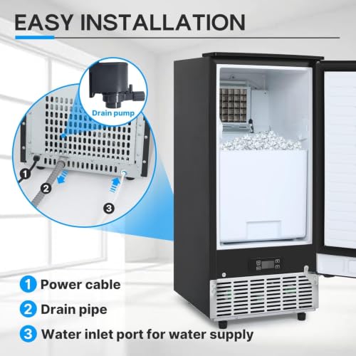 Image of ICEPURE 15 inch Under Counter Ice Maker, Built-in /Commercial Ice Machine | with Drain Pump, 90 Lbs /24H, Auto-Cleaning, 24H Timer, 26Lbs Storage, Stainless Steel, Perfect for Commercial & Home
