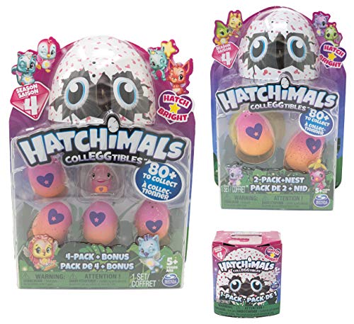 Hatchimals CollEGGtibles Season 4 Hatch Bright 4-Pack Bundle 2-Pack + Nest 1-Pack