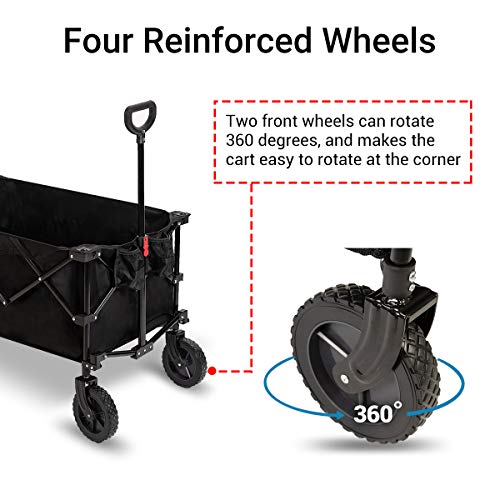 Pacific Pass Camping Folding Wagon Garden Cart with Carry Bag Supports 180lbs, Black - Thumbnail 5