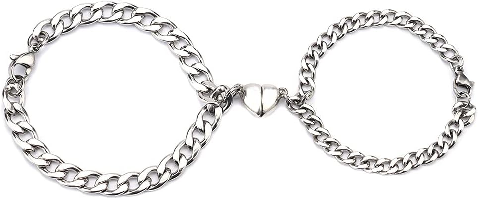 MIFYNN2pcs Matching Couple Bracelets Set Cuban Chain Bracelet Heart Bracelet Pinky Promise Couples Bracelets for Boyfriend Girlfriend Gifts
