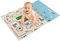 Tapete Térmico Tatame Infantil Emborrachado Dupla Face Dobrável Macio 178cm x 118cm Pista Urso Castor Sensorial Meu Primeiro Tapetinho (Pista/Cidade)