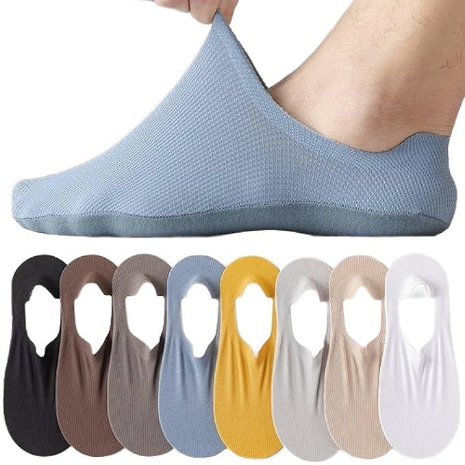 Fashiol Men’s Low Cut Nylon No Show Invisible Socks Stretchable Socks Shoe Liners Non-Slipping Grip Socks For Flats Boat Shoes (Free Size)