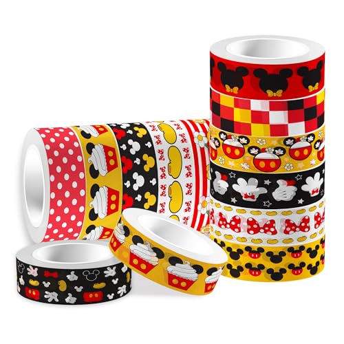 12 Rolls Cartoon Mouse Washi Tape Set - 0.6 Inch x 16.4 Ft Each Cute Mouse Design Decorative Paper Tape for Scrapbooking Gift Wrapping DIY Crafts & School Supplies (Total 196.8 Ft)
