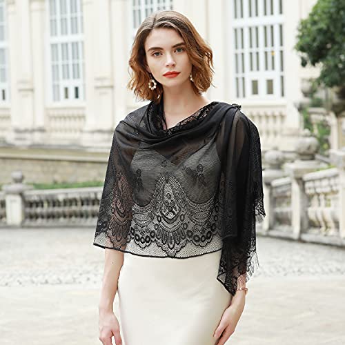 Floral dentelle mesh echarpes légères et ajourées pour tenue chic