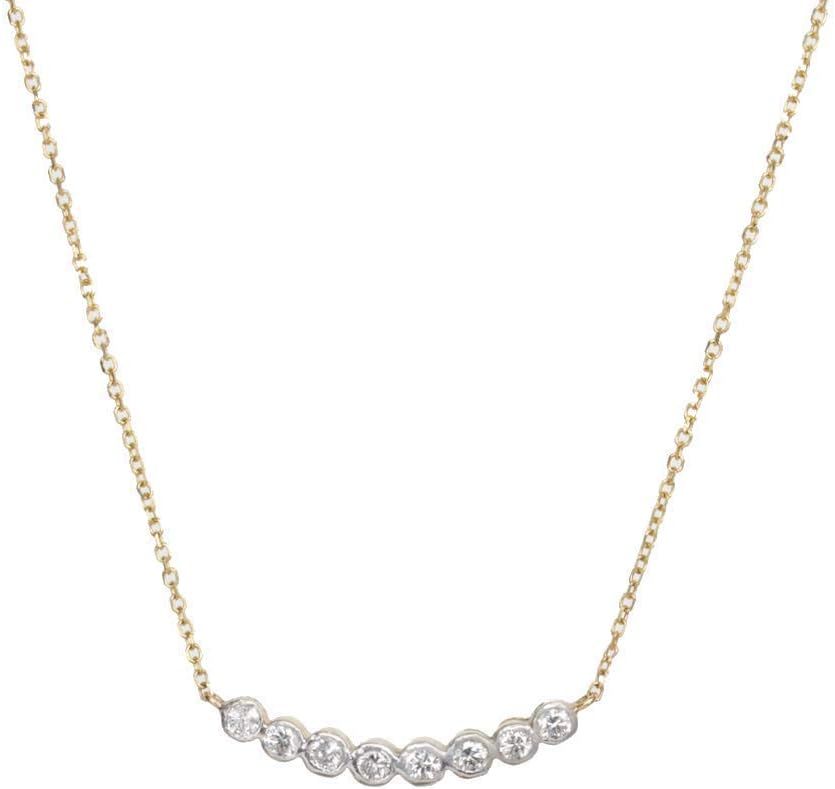 14k Gold Curved Diamond Bar Necklace- Bezel Set Brilliant Cut Diamonds- Women's Fine Jewelry Gift idea- Anniversary- Wedding