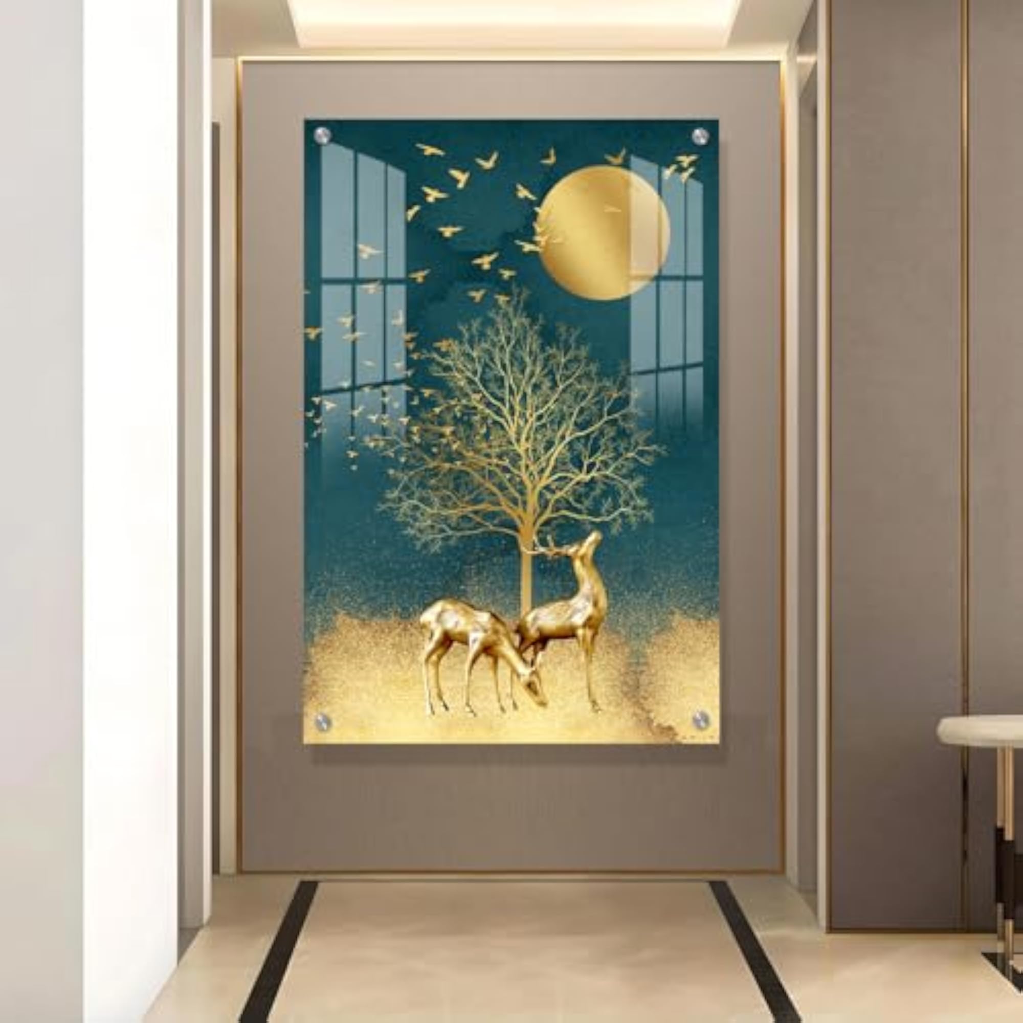 Modern Golden Deer Wall Art Painting for Living Room