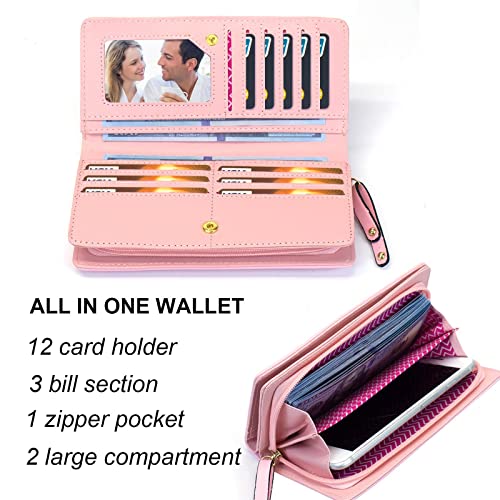 Valentoria® Birthday Gifts For Women's Mini Faux Leather Bifold 3 Cat Design Clutch Wallet(Long Pink) #TOP5