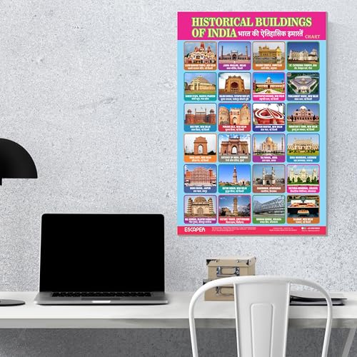 Image of ESCAPER Historical Buildings of India Educational Charts for Kids Learning (11.5 x 17.5 inches), Study Material, Learning Books, Posters