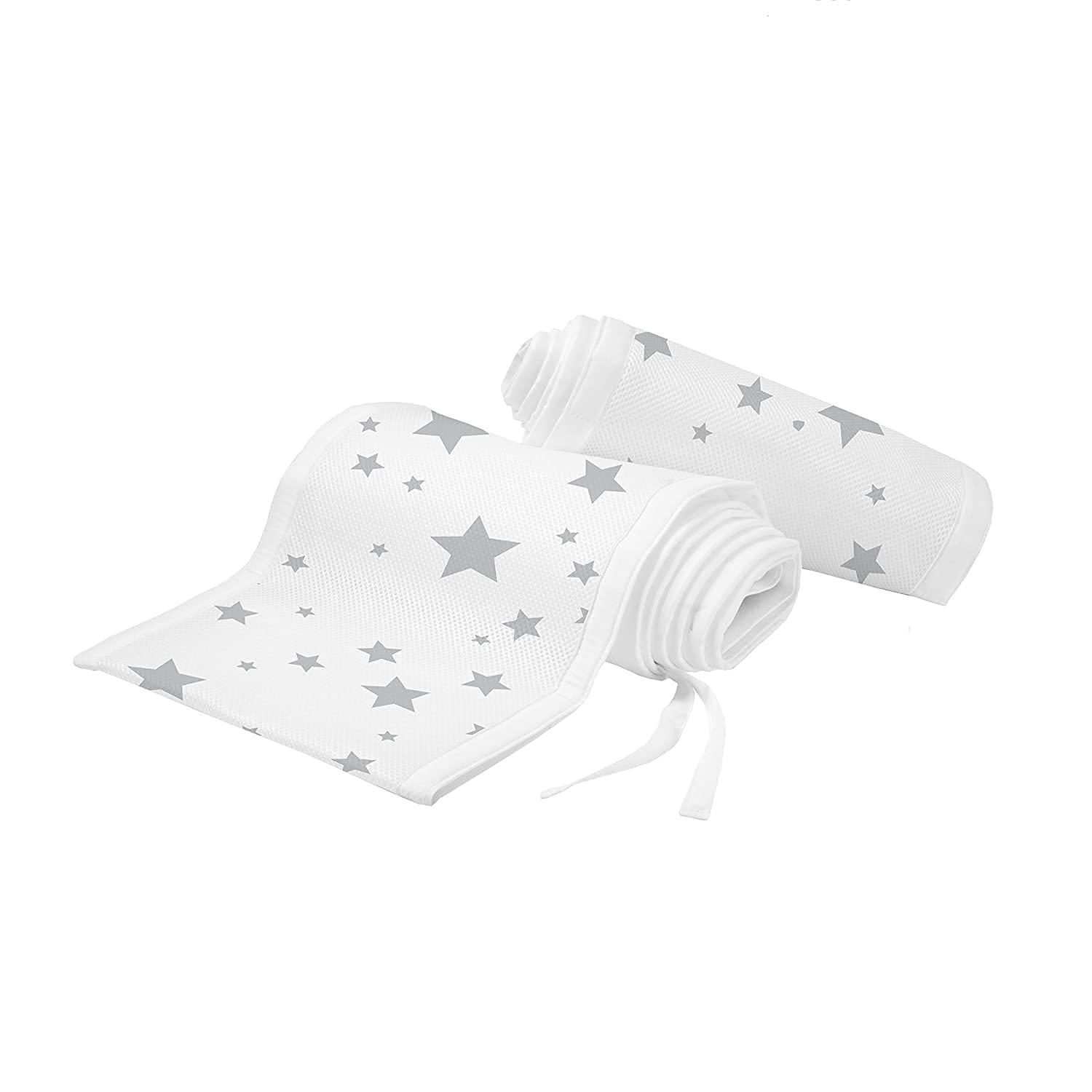 Bettumrandung Nestchen Breathable Netzgewebe 4-seitiges Netzfutter für Babybett Kinderbetten (Weiß mit Sternen…)