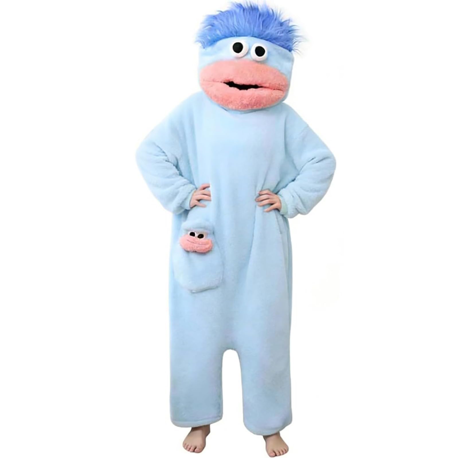 Funny Silly Onesie Kids Halloween Costume Hooded Jumpsuit Big Mouth Monster Funny Silly Onesie Kids Halloween Costume Hooded Jumpsuit Big Mouth Monster (A-5-Sky Blue, 2-5 Years) — image 1