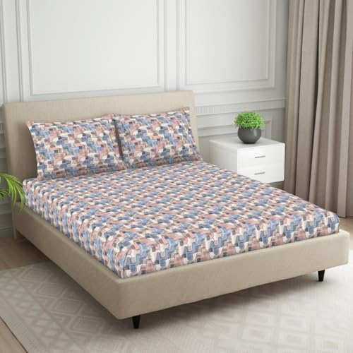Image of Welspun 120 TC Cotton Blend Bedsheet for Double Bed with 2 Pillow Cover | Skin Safe & Super Soft Queen Bed Sheet | (274 X 274 CM) - Geometric | Maroon
